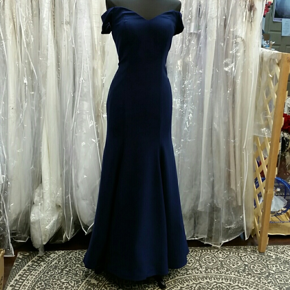 Off-Shoulder Navy Dress - Picture 2 of 5